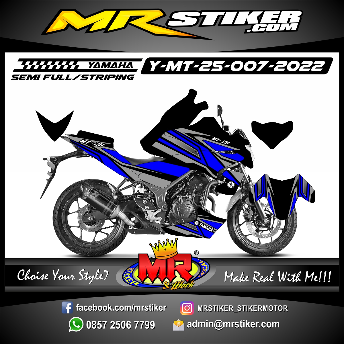 Stiker motor decal Yamaha MT 25 Blue Graphic Sporty Moto Race FullBody