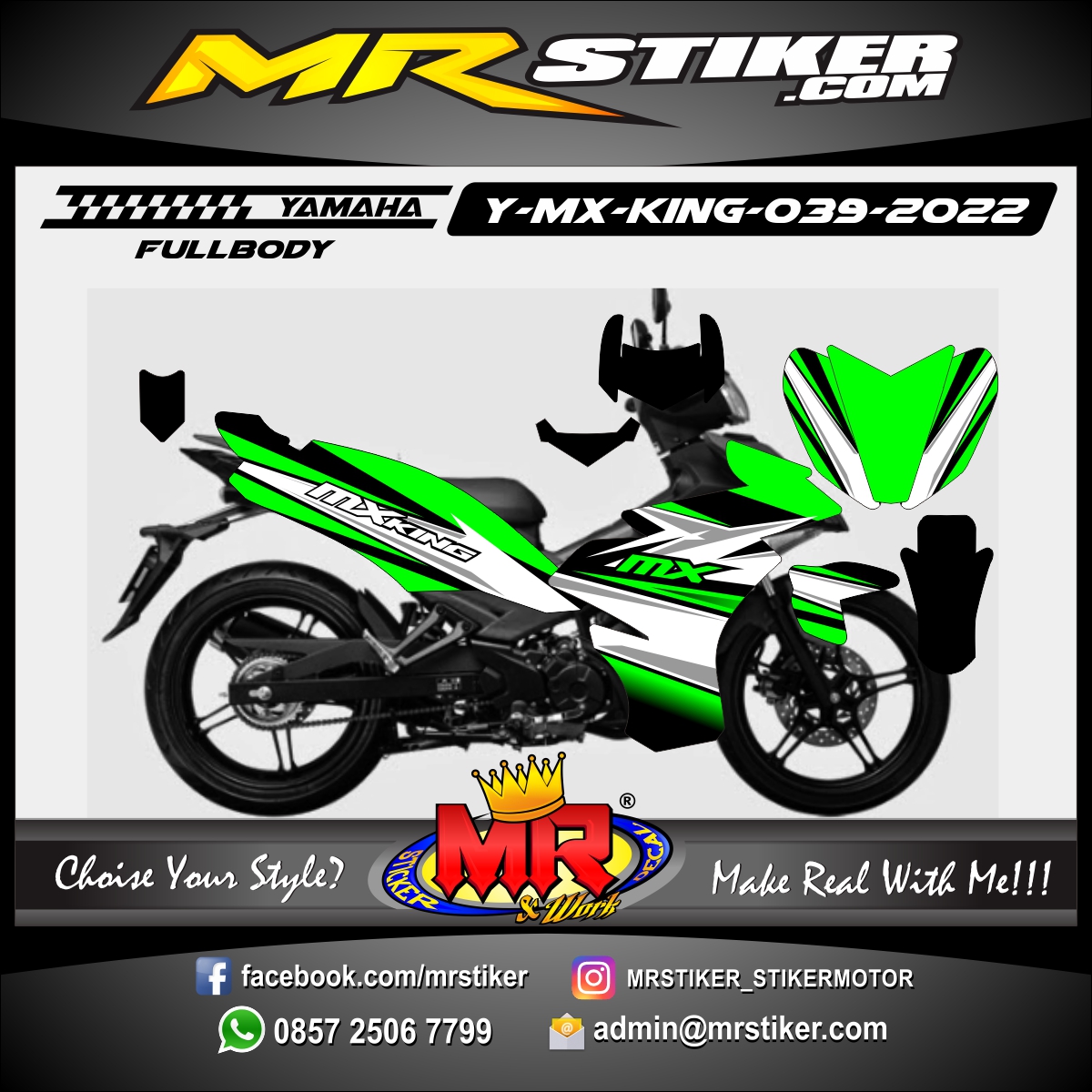 Stiker motor decal Yamaha MX KING Green Graphic Line Wrapping Body Kit Fullbody