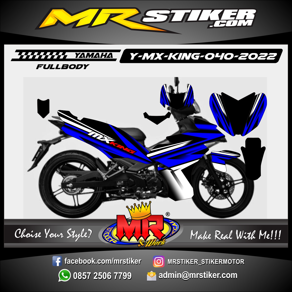 Stiker motor decal Yamaha MX KING Blue Graphic Line Motor Race Fullbody
