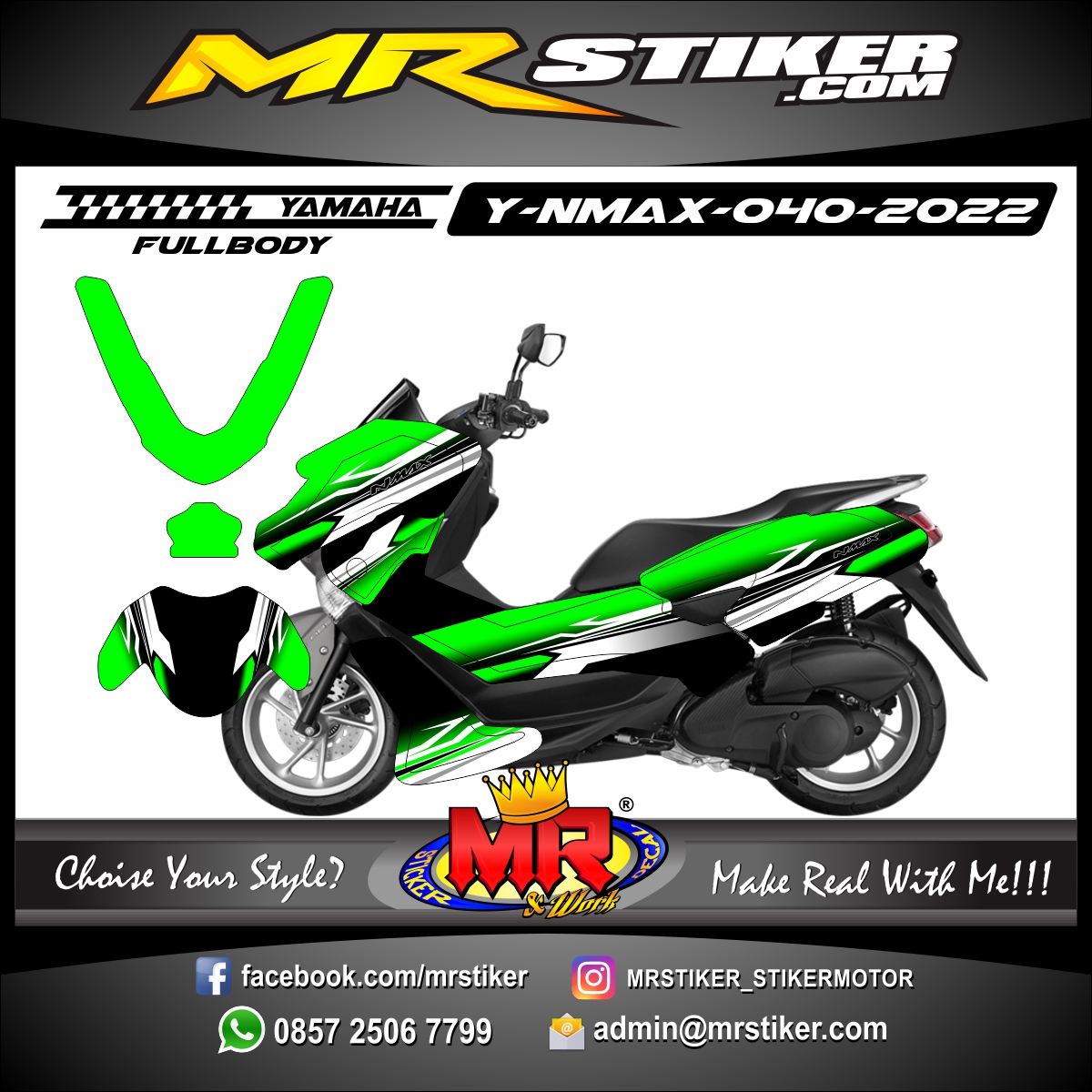Stiker motor decal Yamaha NMAX Yellow Line White Race Sporty Wrapping FullBody