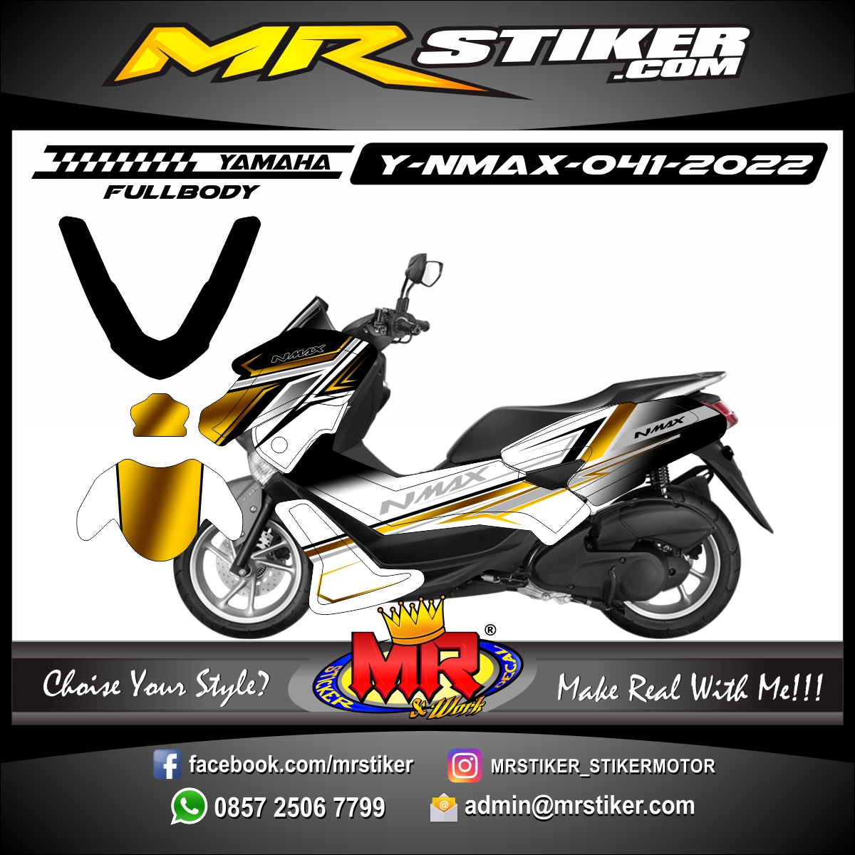 Stiker motor decal Yamaha NMAX White Line Gold Graphic Sporty FullBody