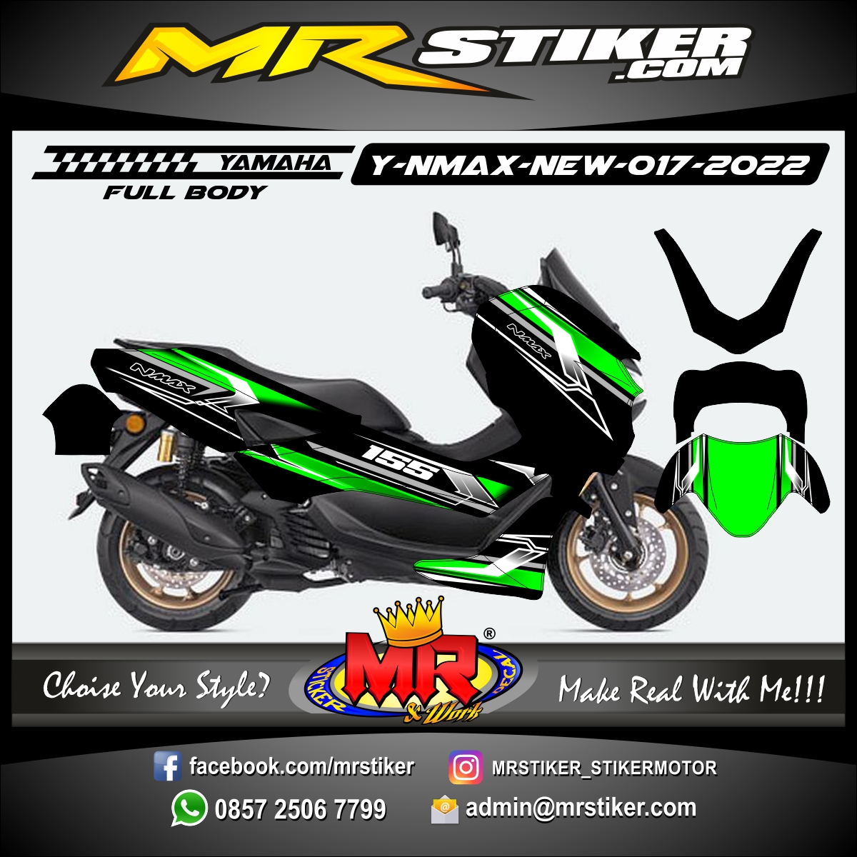 Stiker motor decal Yamaha NMAX New Green Graphic Line Race Sporty FullBody