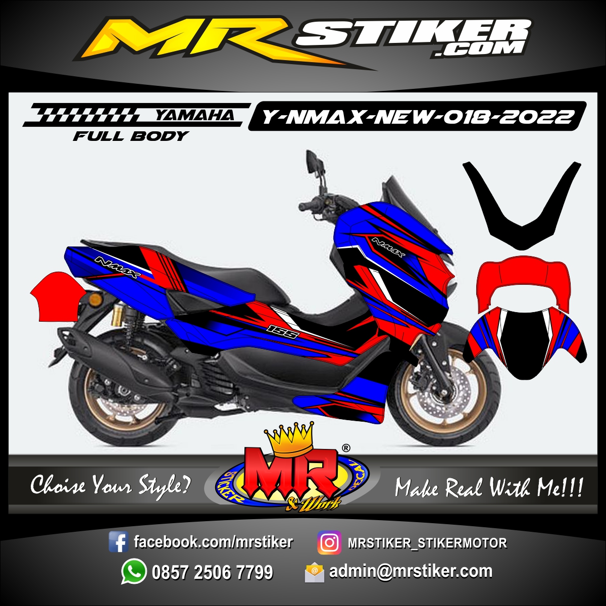 Stiker motor decal Yamaha NMAX New Red Blue Line Graphic Race FullBody