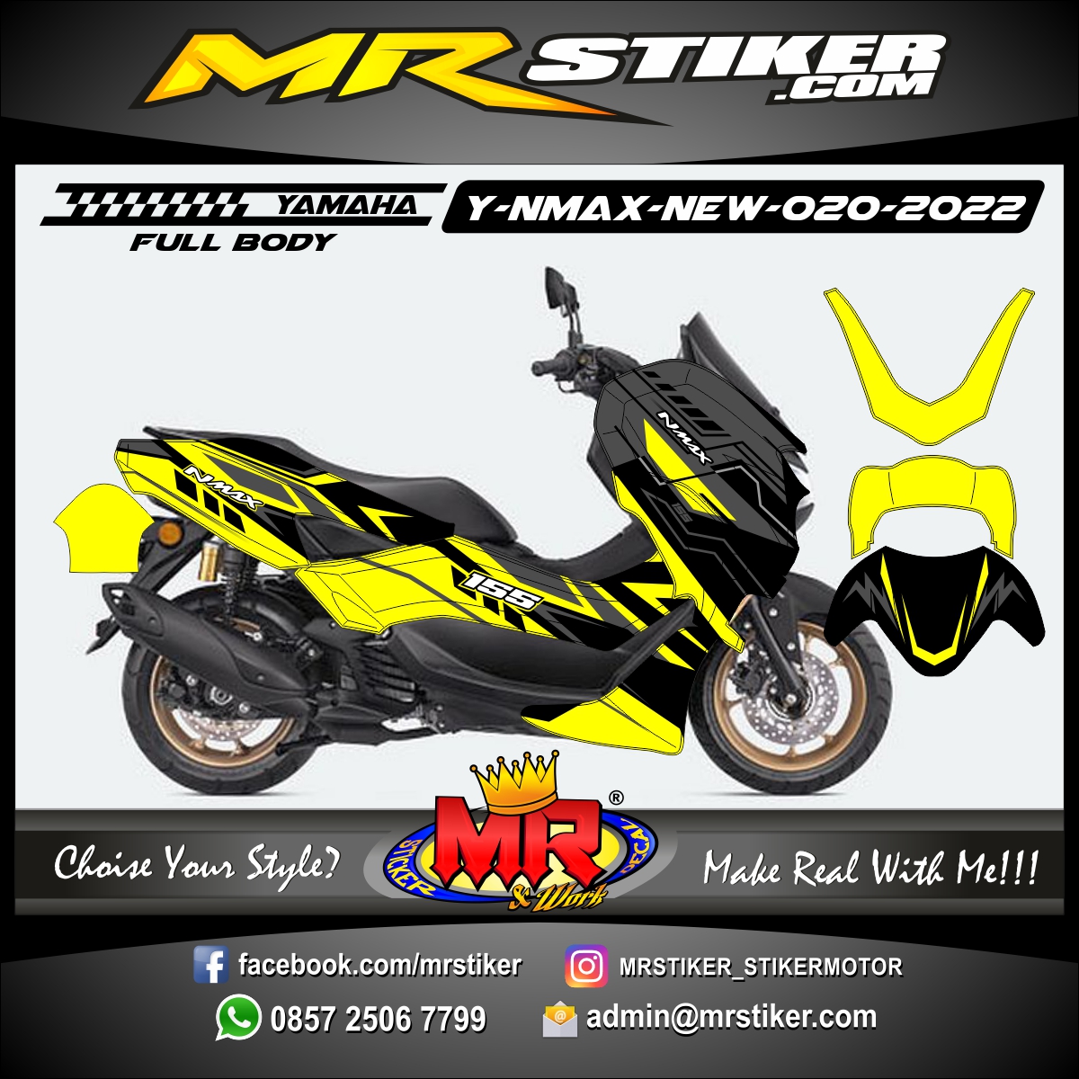 Stiker motor decal Yamaha NMAX New Yellow Graphic Line Techno Grafis FullBody