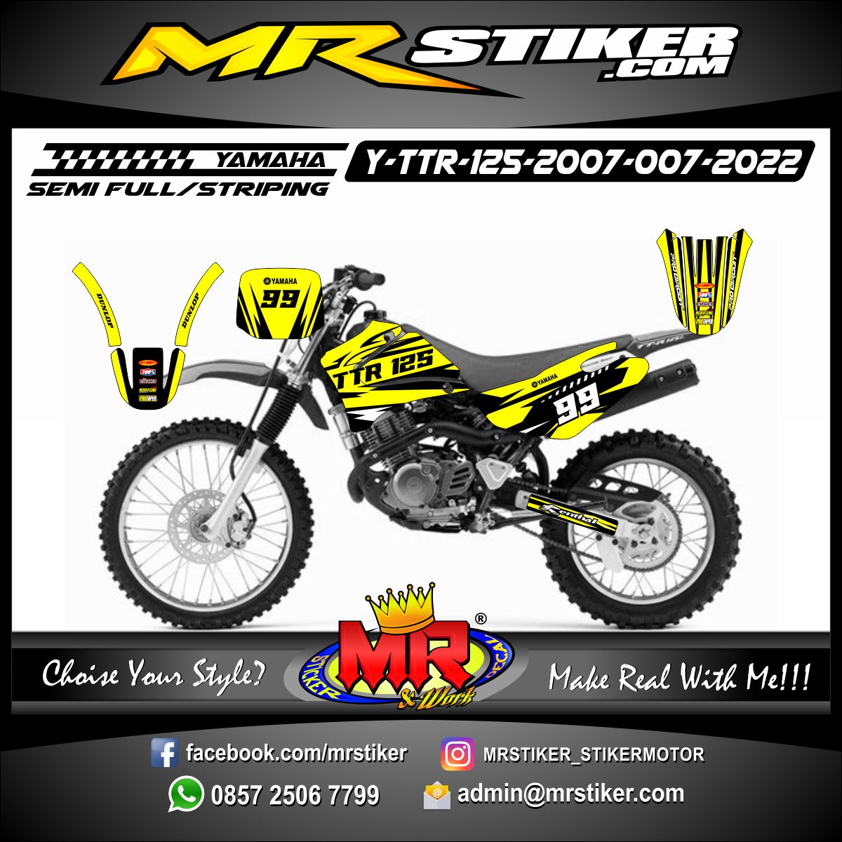 Stiker motor decal Yamaha TTR 125 2007 Yellow Graphic Line Wrapping MotoCross