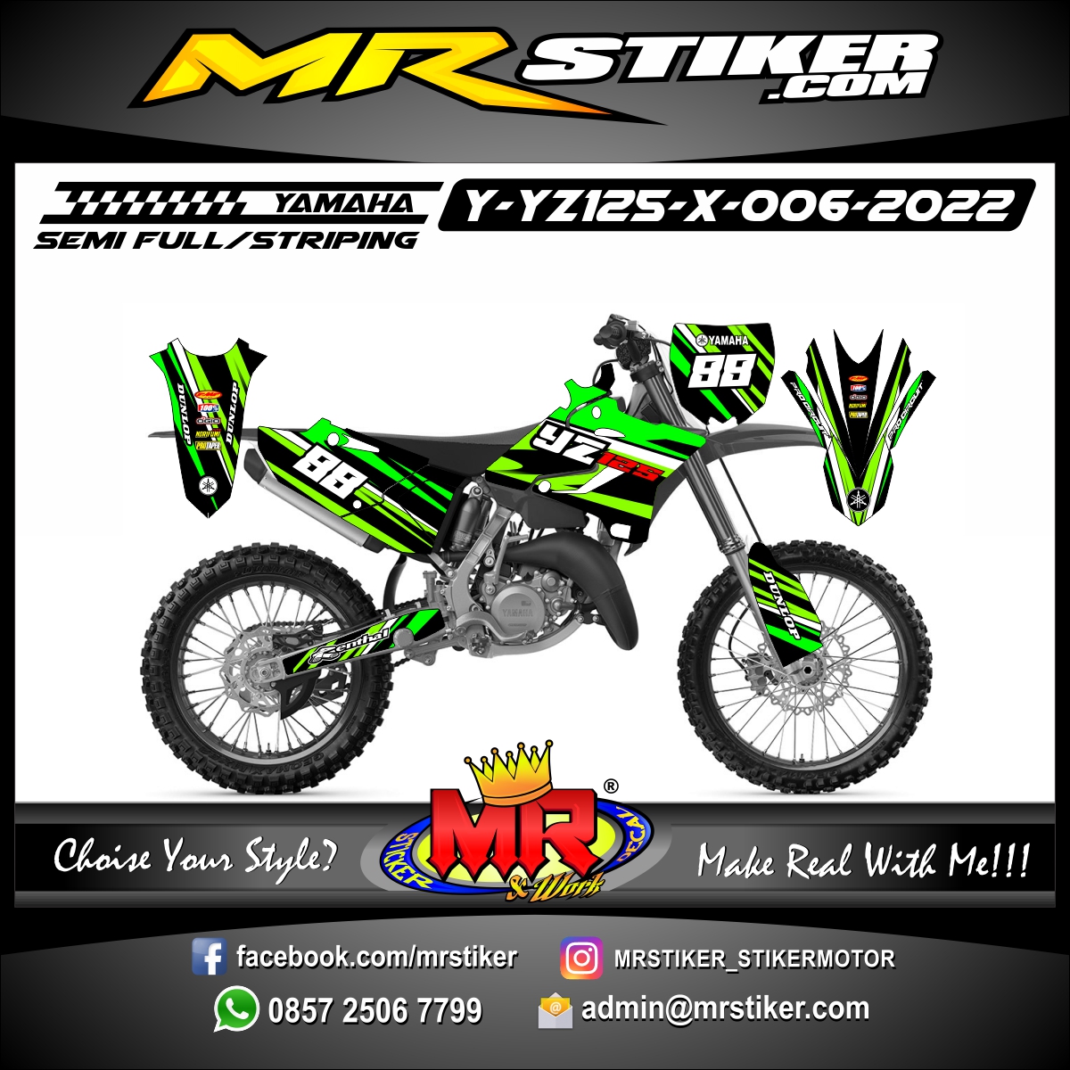 Stiker motor decal Yamaha YZ 125 X Green Grafis Line Tracker Race 