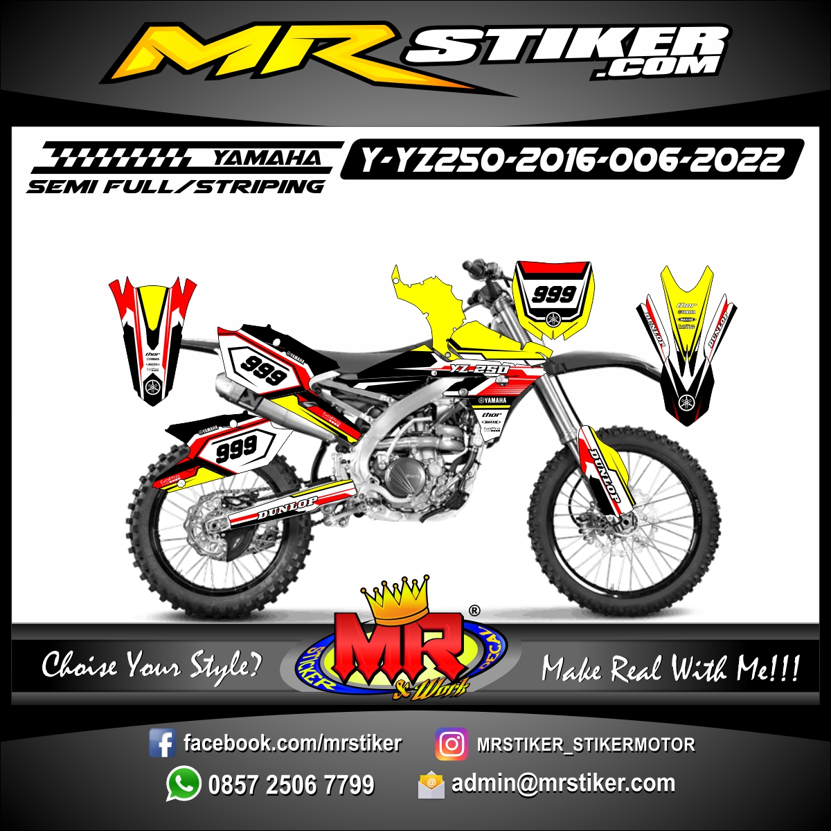 Stiker motor decal Yamaha YZ 250 2016 Red Yellow Line Street Tracker Design Graphic Motocross