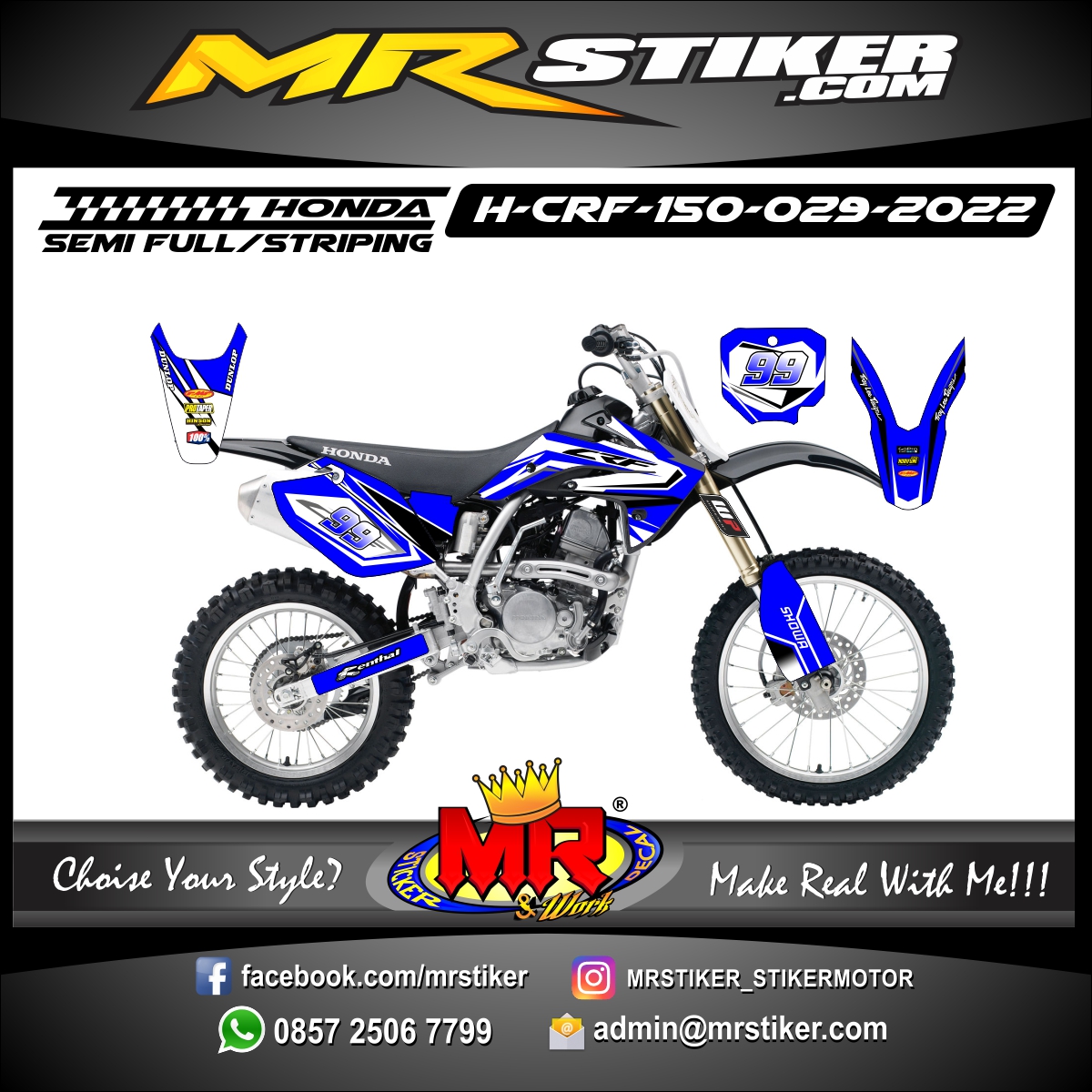 Stiker motor decal Honda CRF 150 White Blue Graphic Line Track Race Motocross 