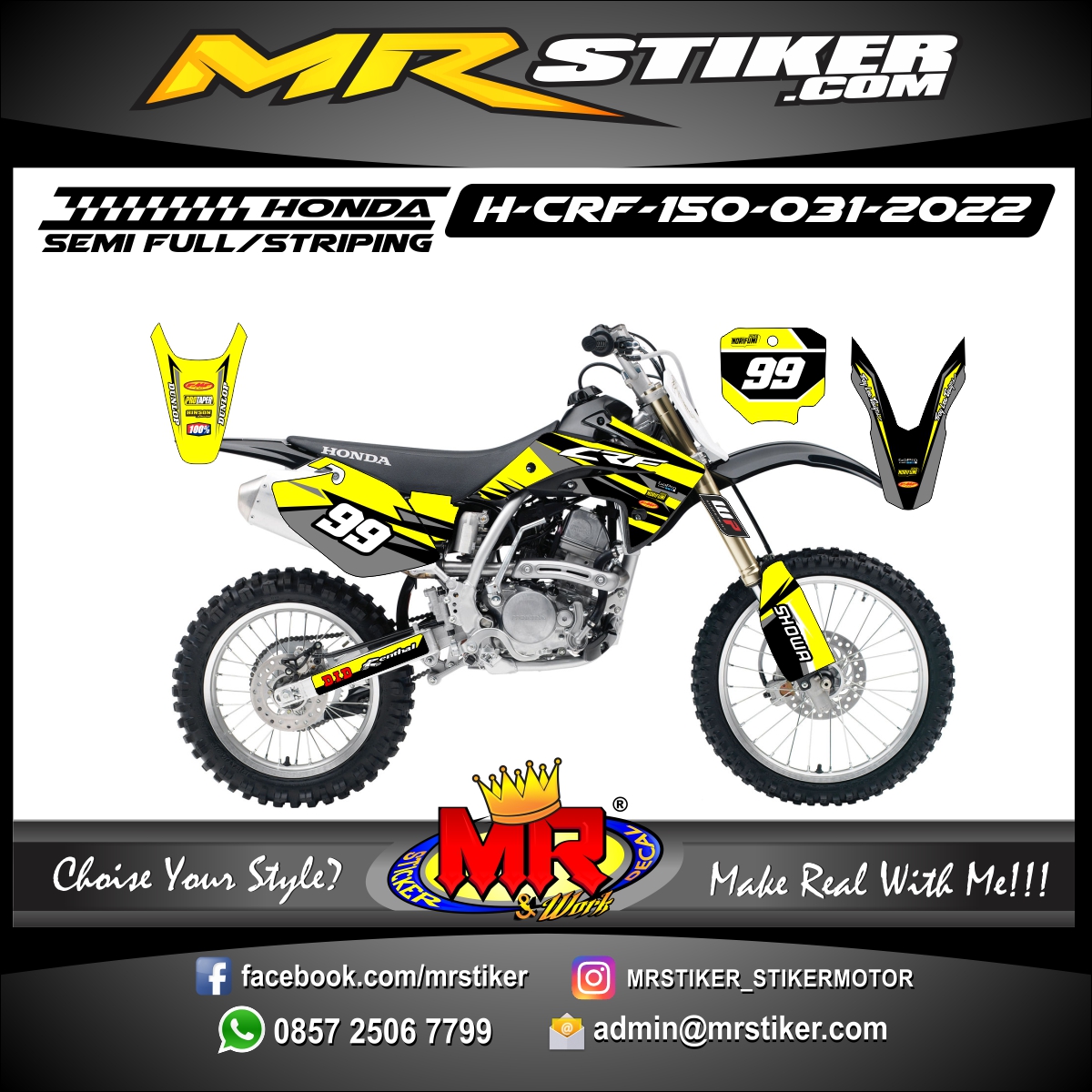 Stiker motor decal Honda CRF 150 Yellow Graphic Irregular Sharp Line Decal Motocross
