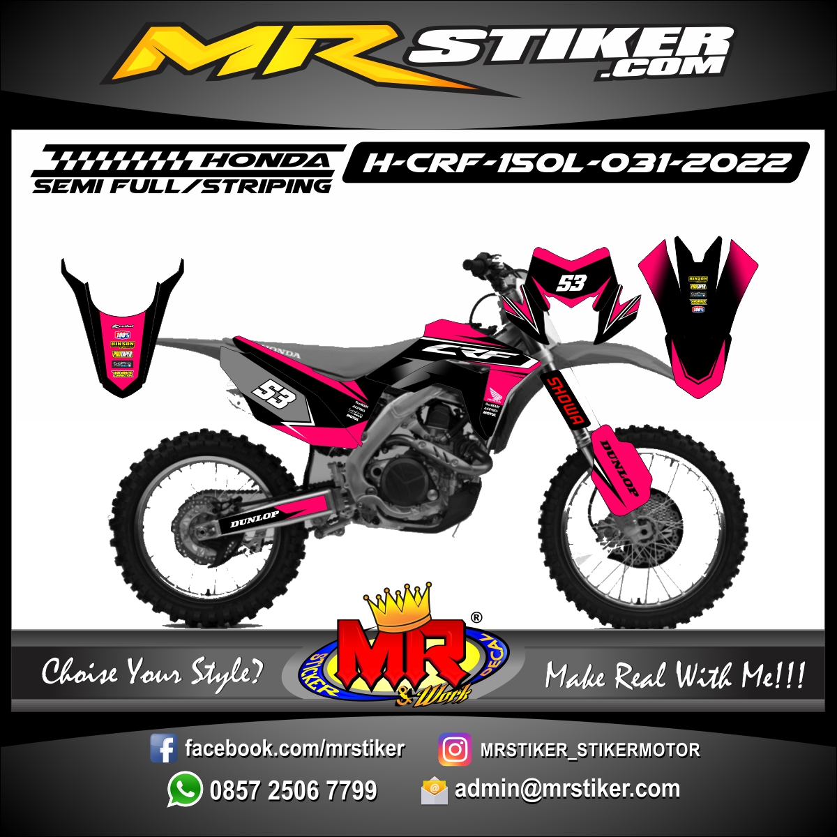 Stiker motor decal Honda CRF 150 L Pink Grafis Race Track Line Simple Graphic