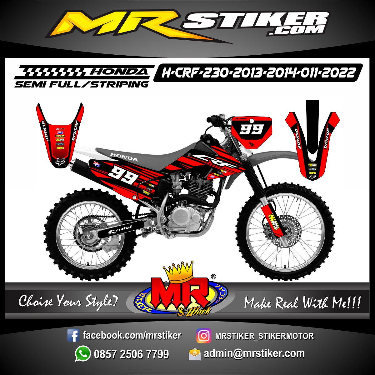 Stiker motor decal Honda CRF 230 2013-2014 Red Line Grafis Motocross Race Track