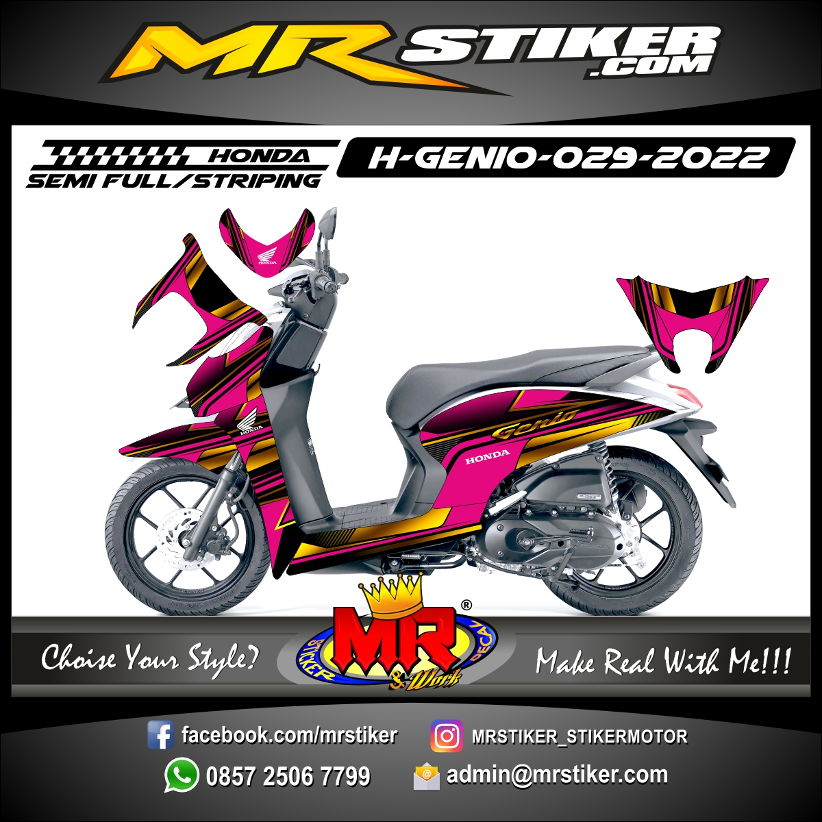 Stiker motor decal Honda Genio Pink Gold Line Street Sporty Graphic Line Decal