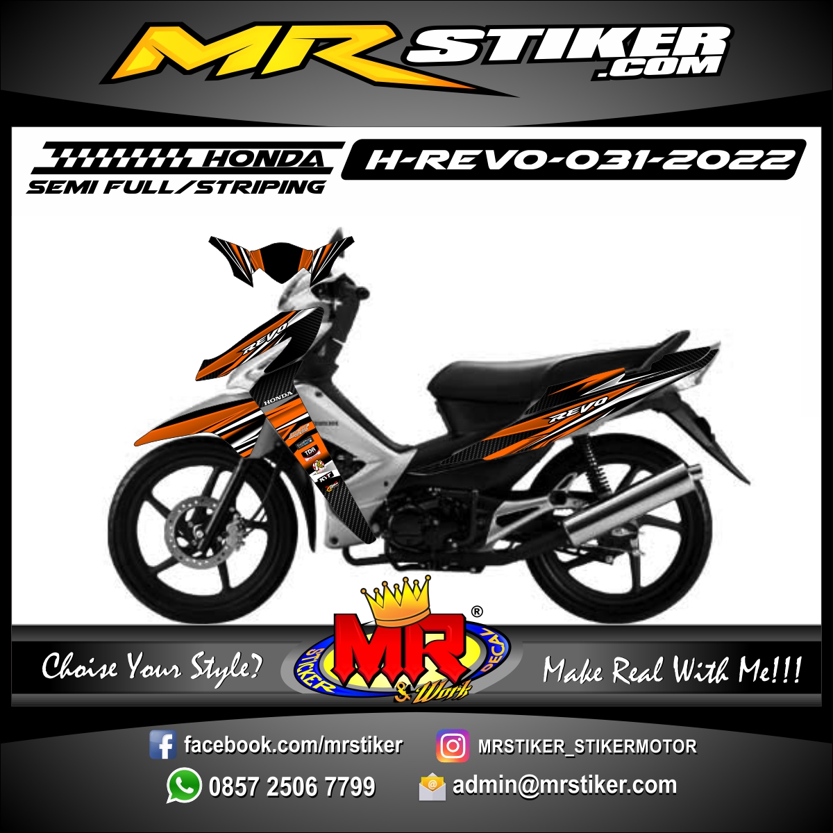 Stiker Motor decal Honda Revo Grafis Orange Line Sporty Carbon Graphic 