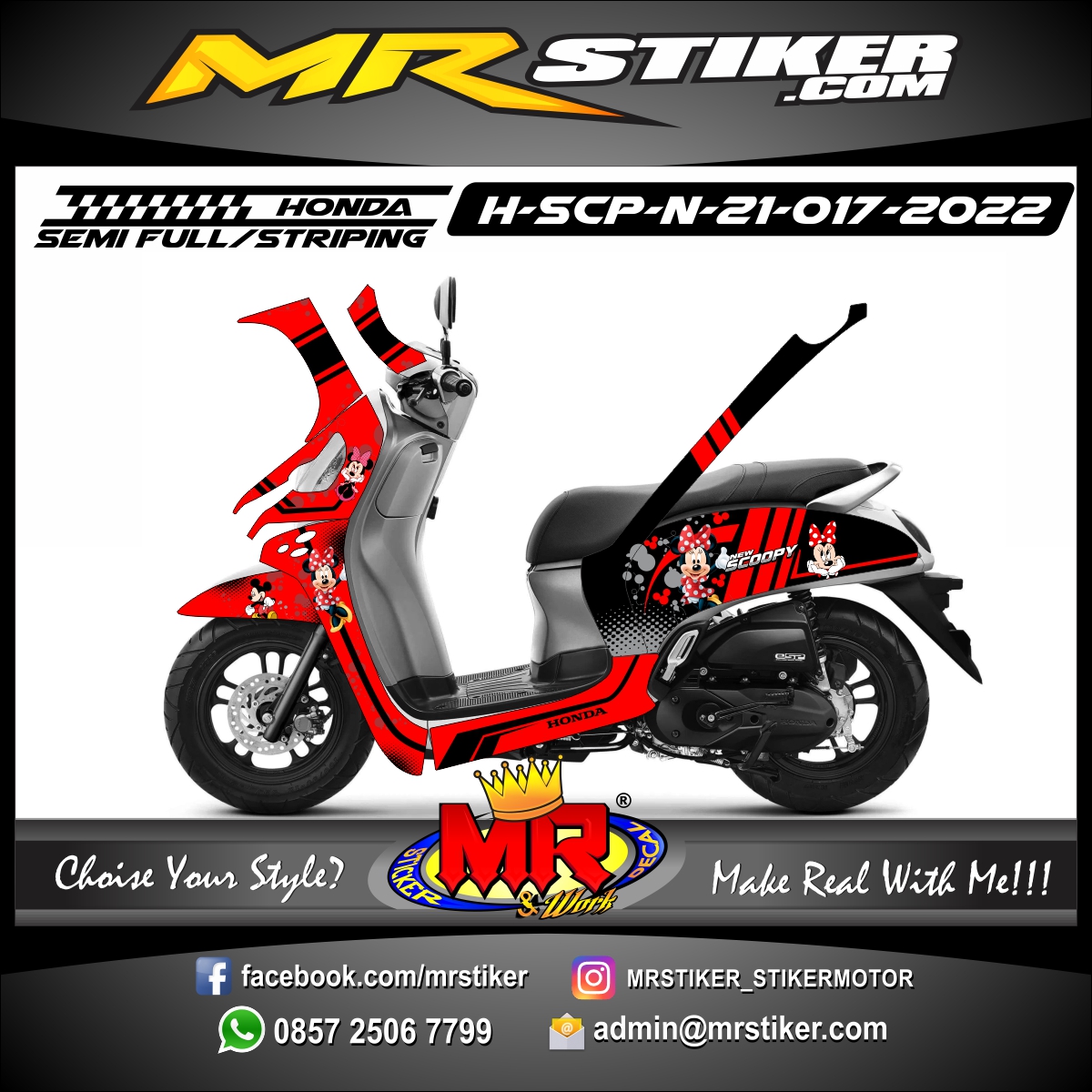 Stiker Motor decal Honda Scoopy New 2021 Line Sporty Mickey Mouse Character