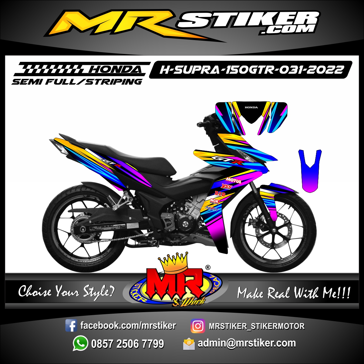 Stiker Motor decal Honda Supra 150 GTR Graphic Line Colorful Wrapping Street Color 