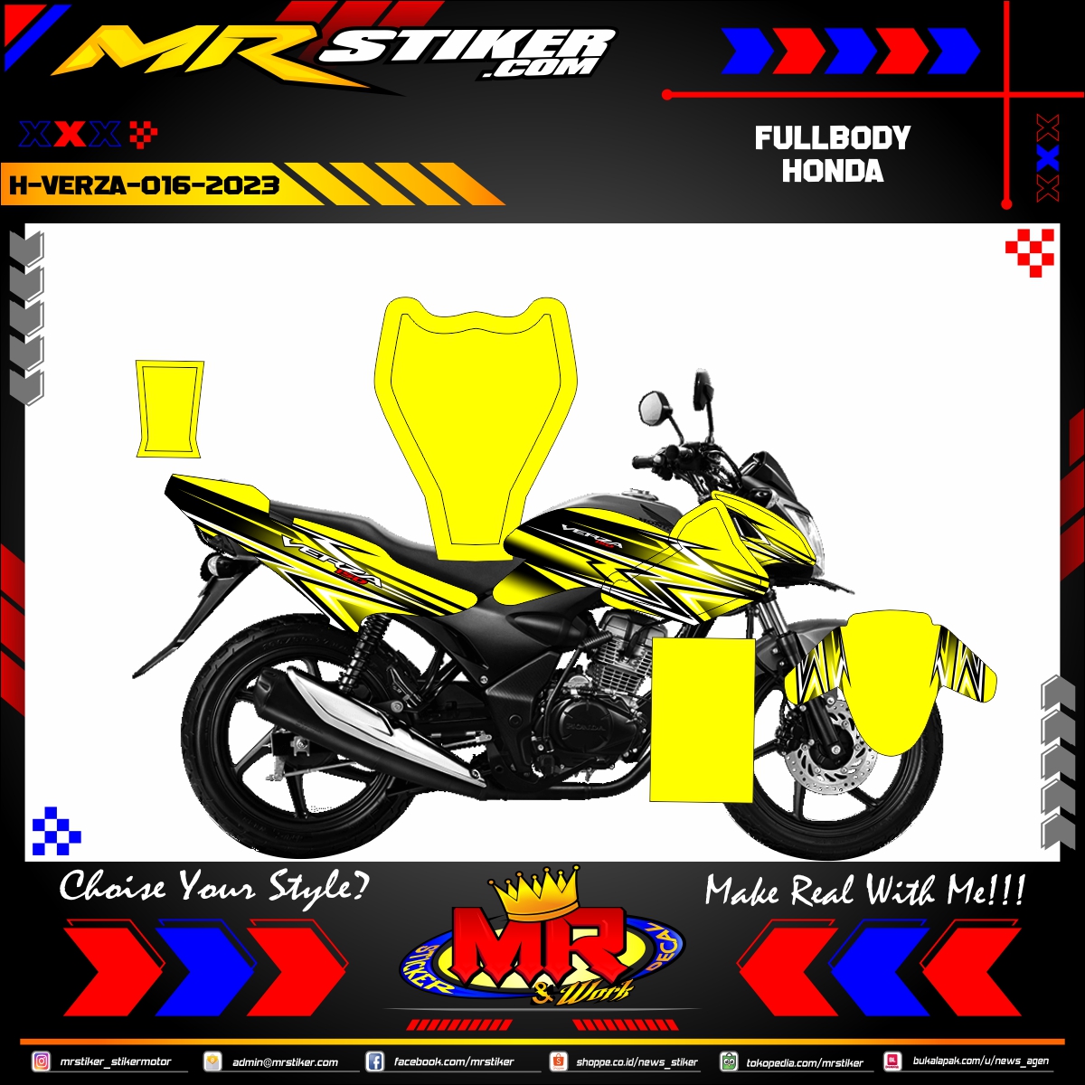 Stiker motor decal Honda Verza Fullbody Yellow Street Race Graphic Modifikasi Custom Body