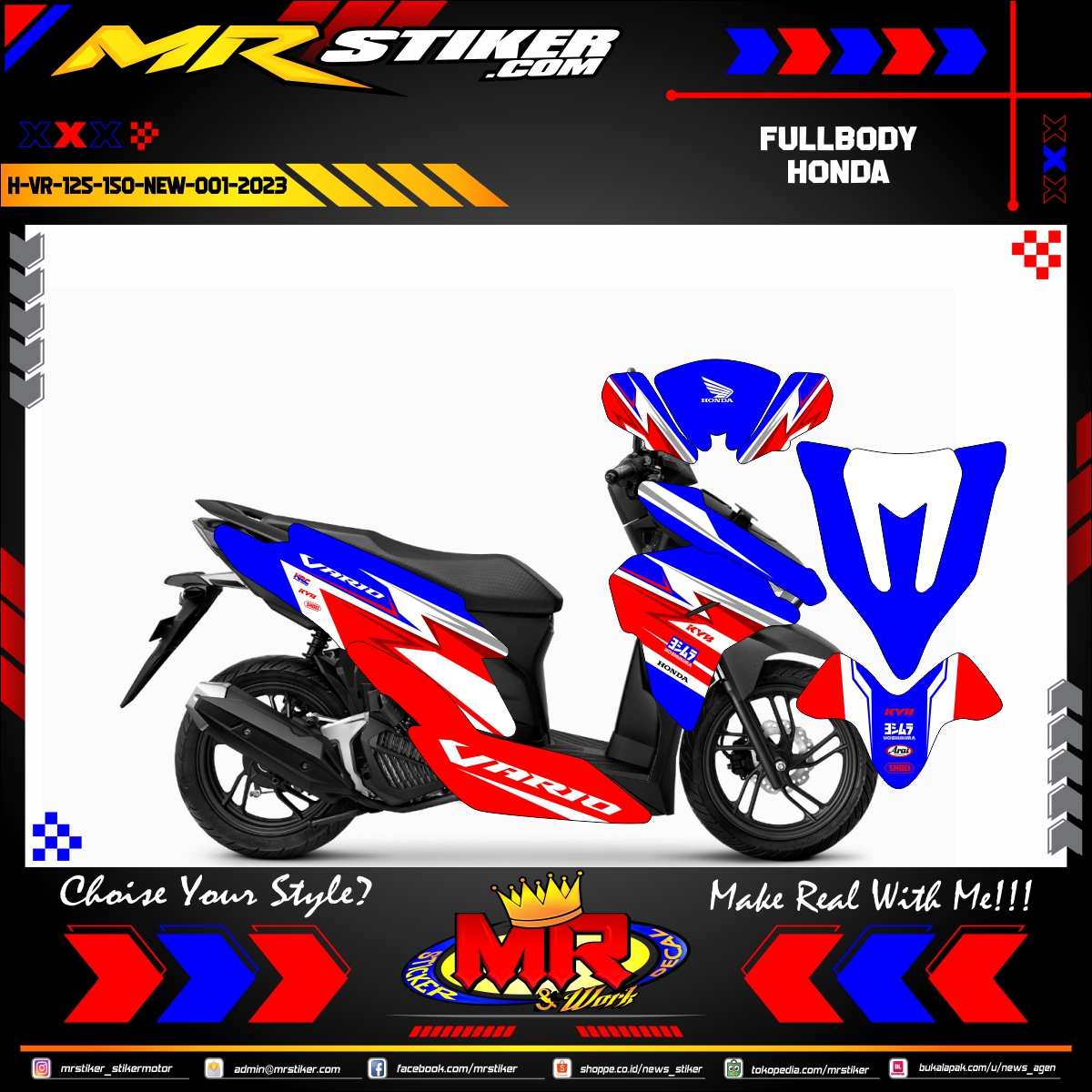 Stiker motor decal Honda Vario 125 New 2023 FullBody Wrapping Sporty Decal HRC Edition Decal