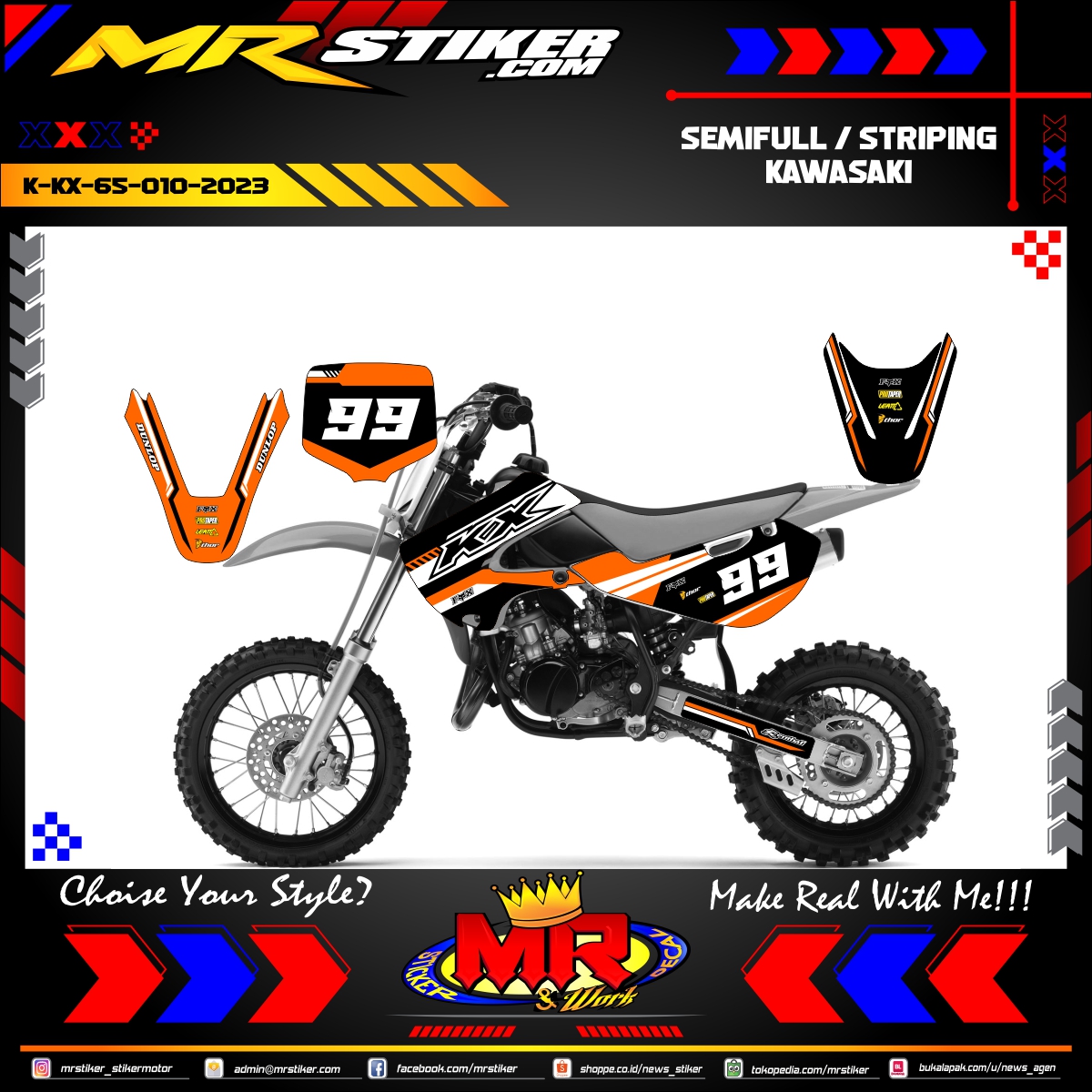 Stiker motor decal Kawasaki KX 65 Orange Sport Track Line Graphic Race