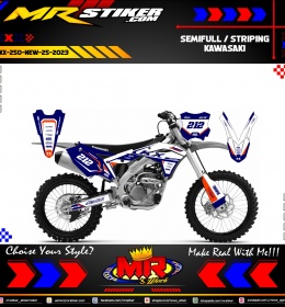Stiker motor decal Kawasaki KX 250 New Graphic Custom Motocross White Navy Blue Color Line Grafis