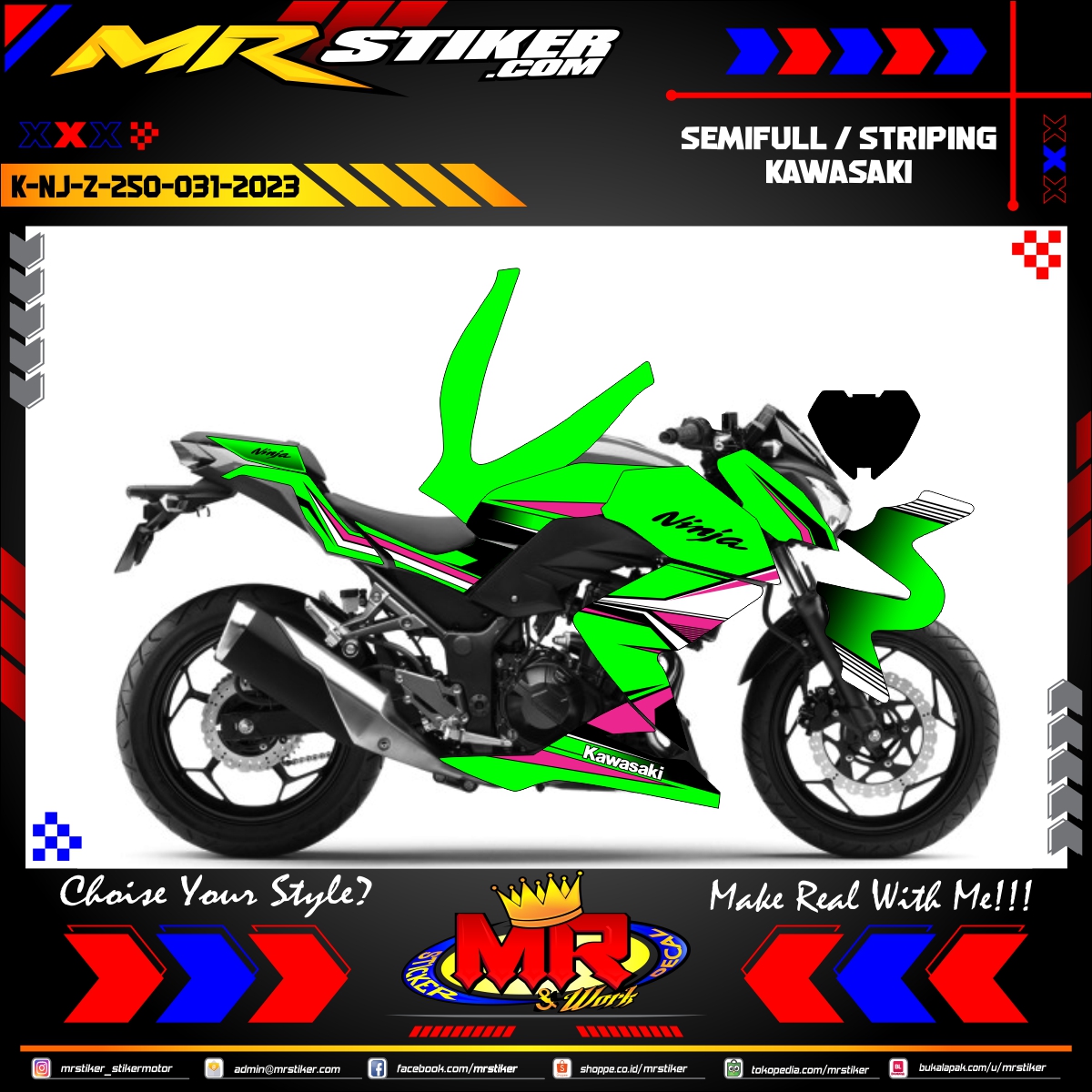 Stiker motor decal Kawasaki Ninja 250 Z Green Line Graphic Elegan Race Decal