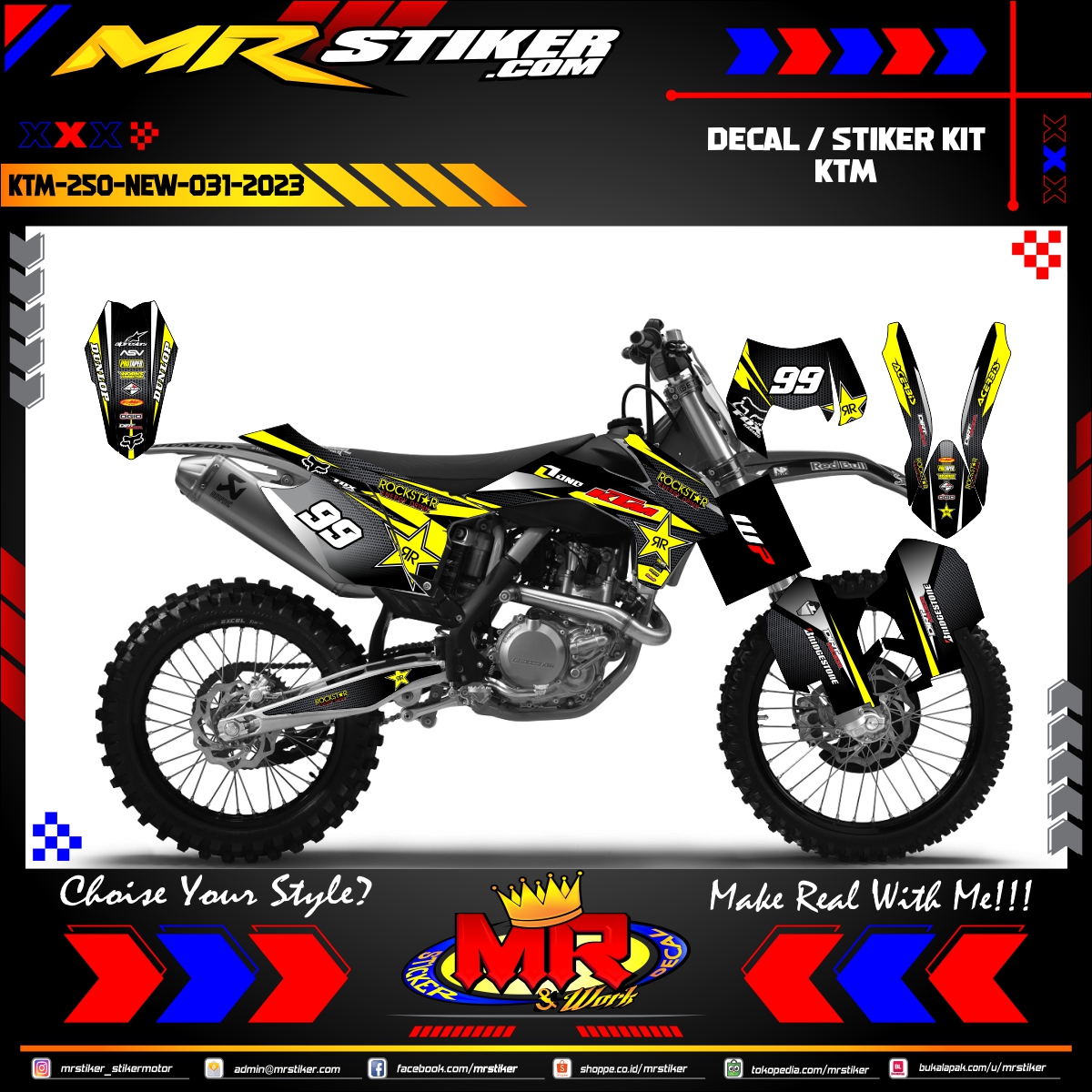 Stiker motor decal KTM 250 New Decal Rockstar Edition Carbon Graphic