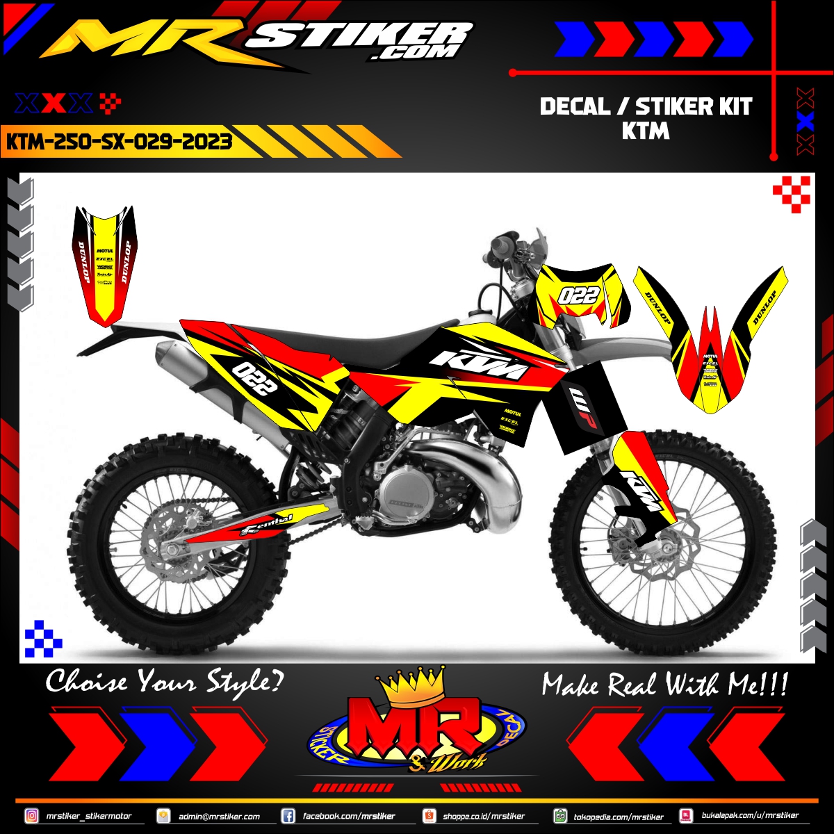 Stiker motor decal KTM 250 SX Red Yellow Line Grafis Line Sport Track