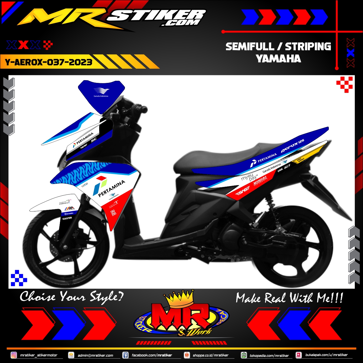 Stiker motor decal Yamaha Aerox Mandalika Racing Decal Design