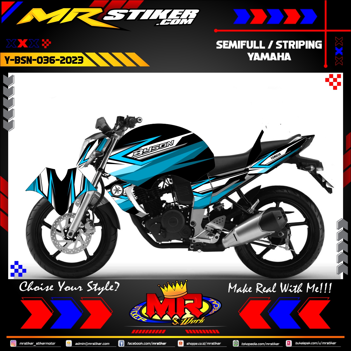 Stiker motor decal Yamaha Byson Sky Blue Line Road Race Graphic