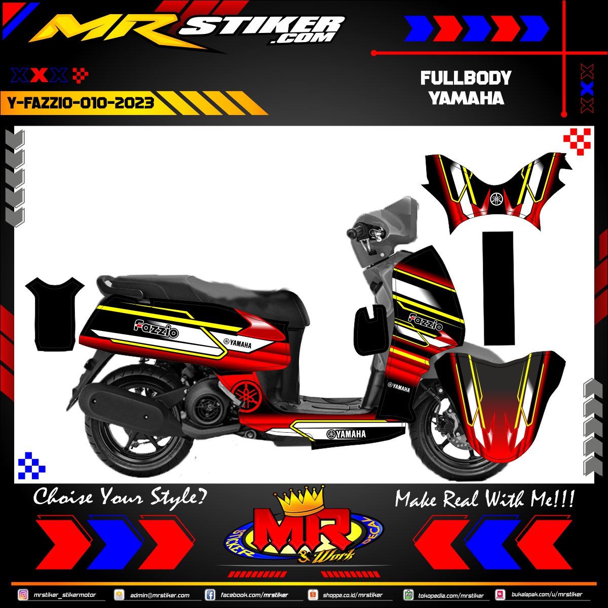 Stiker motor decal Yamaha Fazzio FullBody Red Graphic Sport Race Decal 
