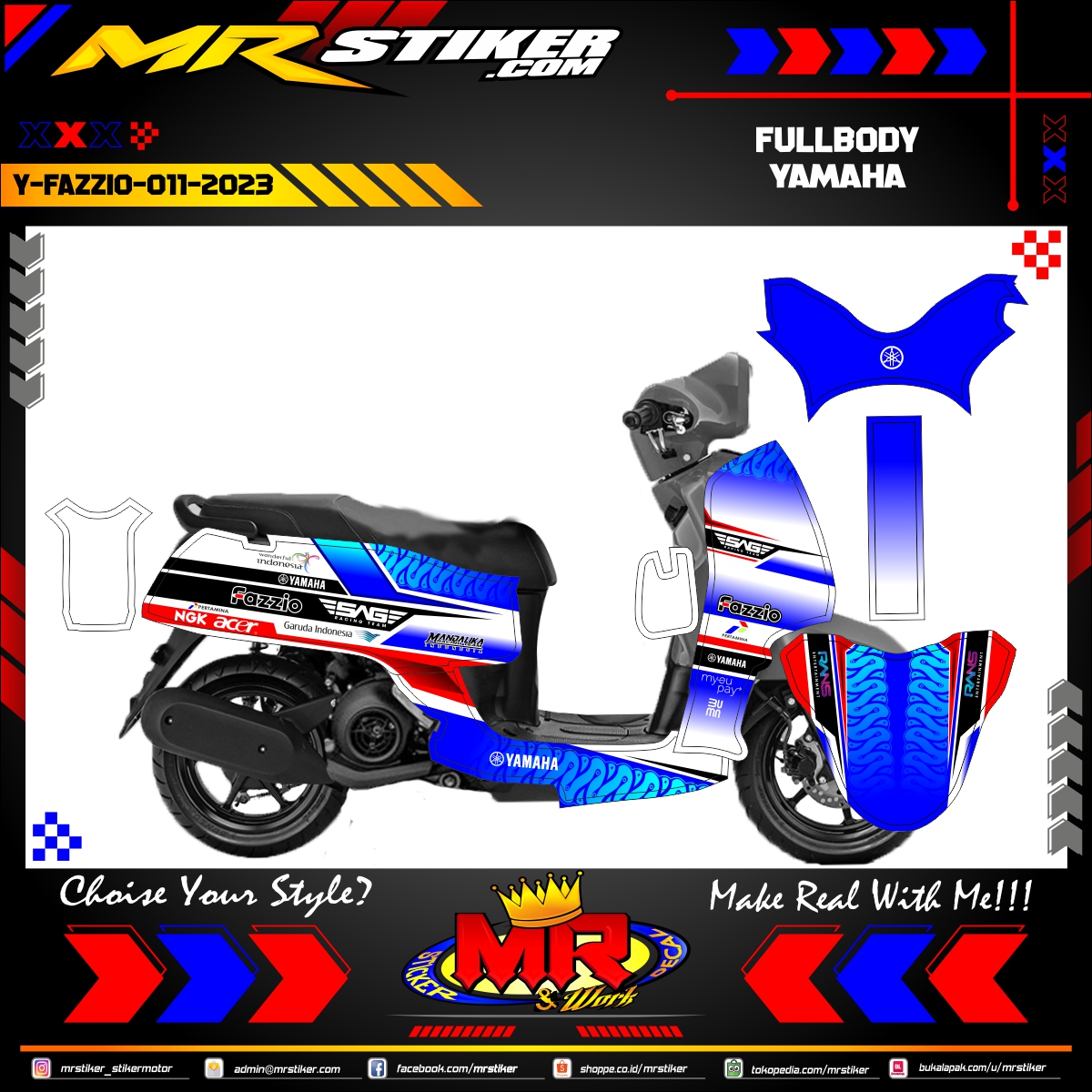 Stiker motor decal Yamaha Fazzio FullBody Decal Graphic Mandalika Racing Street Race