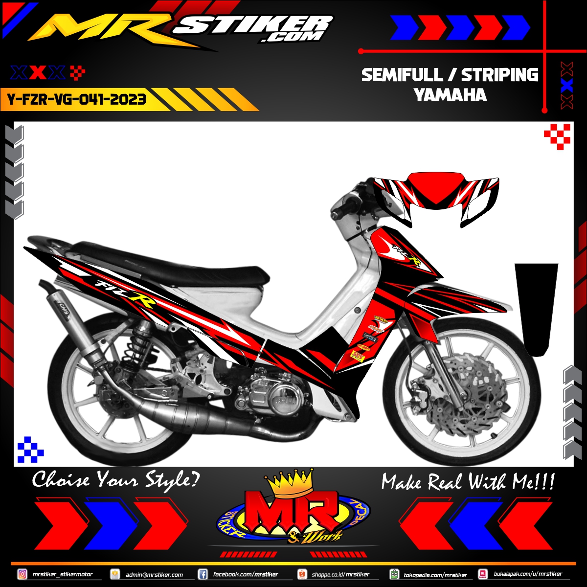 Stiker motor decal Yamaha Fiz R Red Street Racing Line Graphic