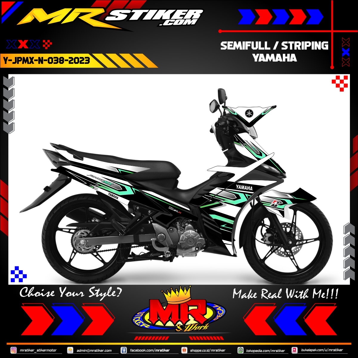 Stiker motor decal Yamaha Jupiter MX New White Racing Line Tosca Sporty Race Decals