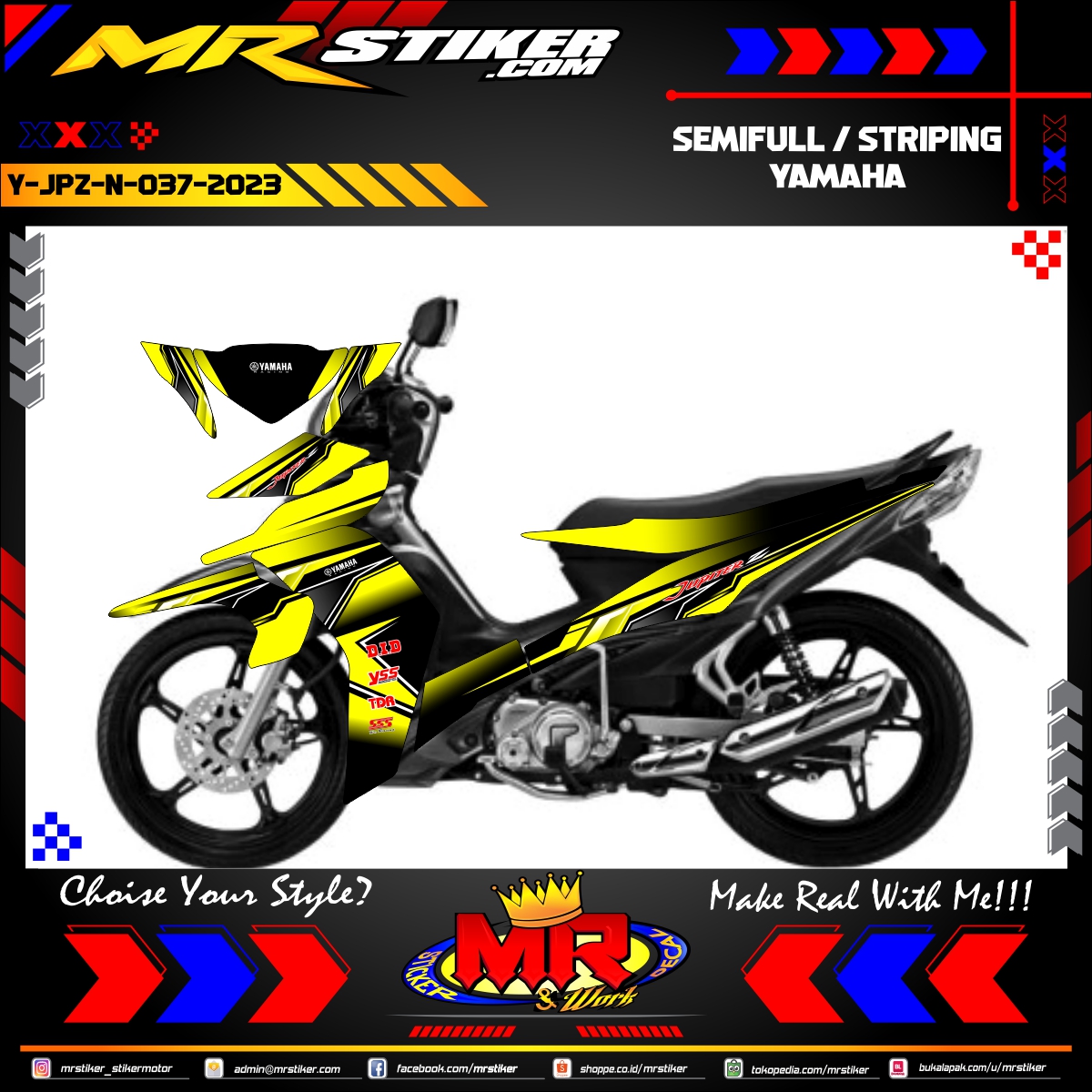 Stiker motor decal Yamaha Jupiter Z New Yellow Sporty Race Graphic Decal Semifull 