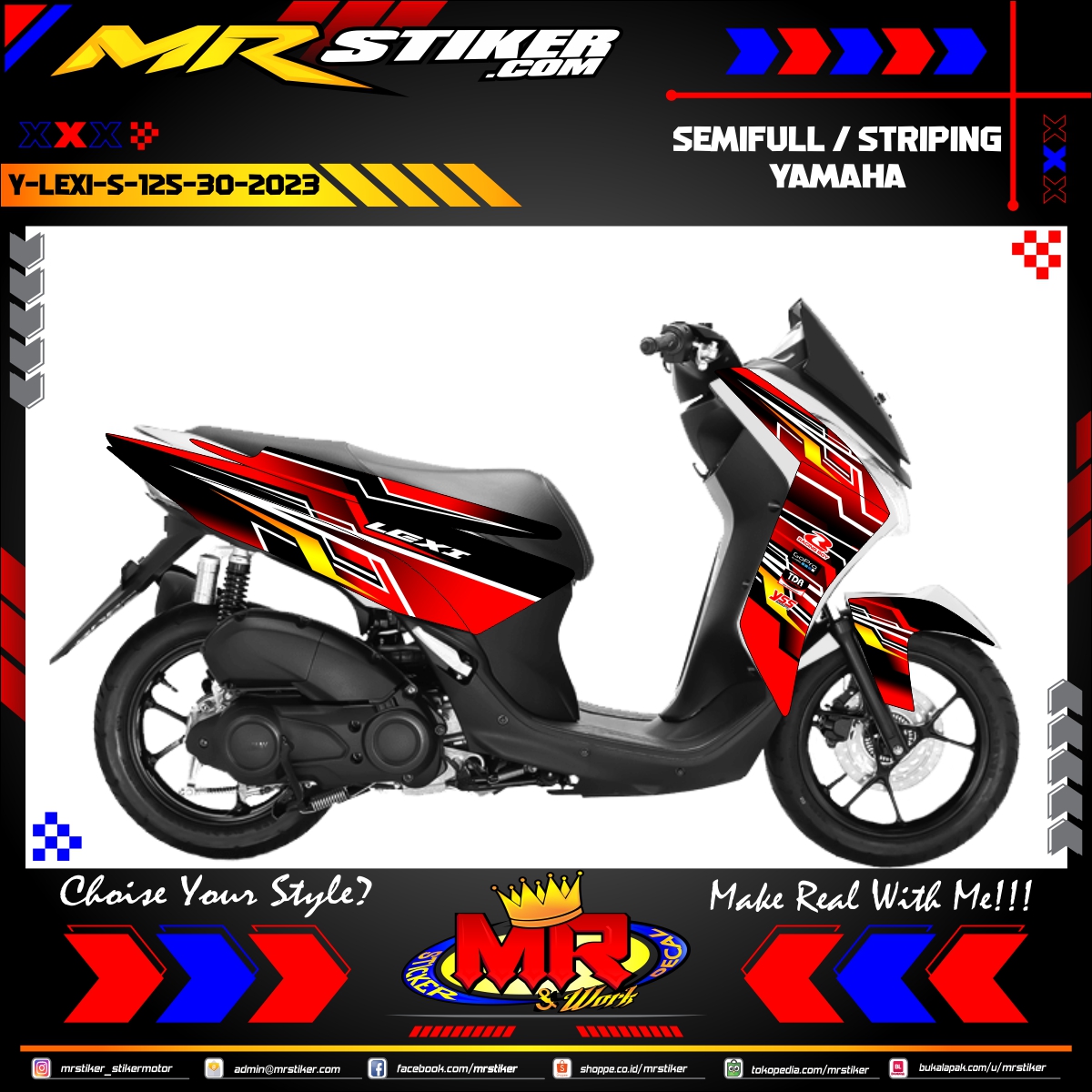 Stiker motor decal Yamaha Lexi S 125 Red Graphic Line Sporty Race Elegan Wrapping