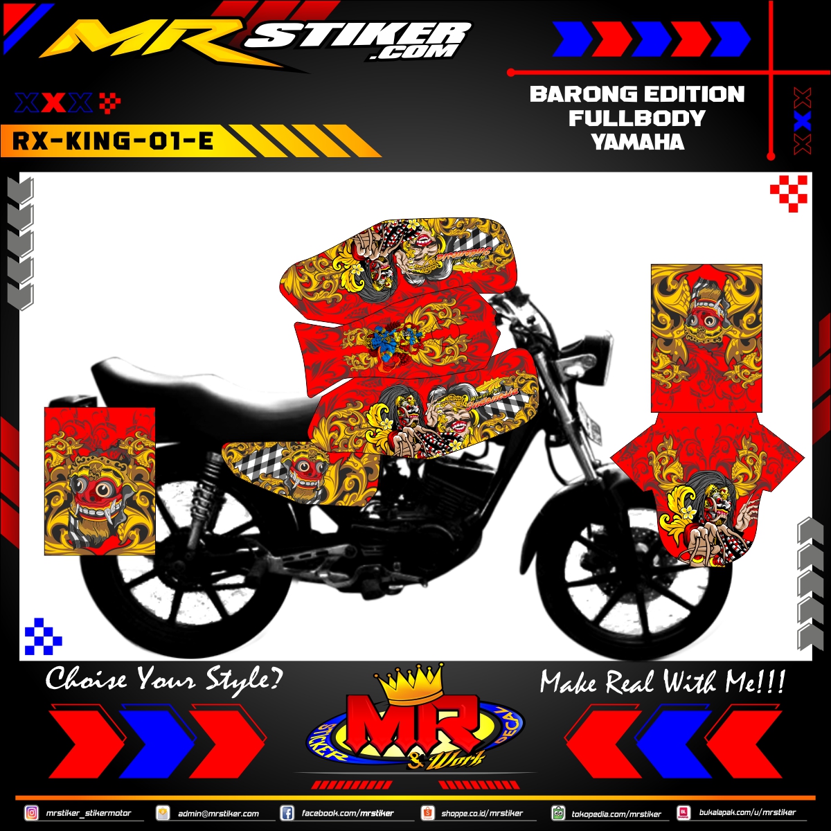 Decal Stiker Motor Yamaha RX KING FullBody Barong Spesial Edition V1 Merah
