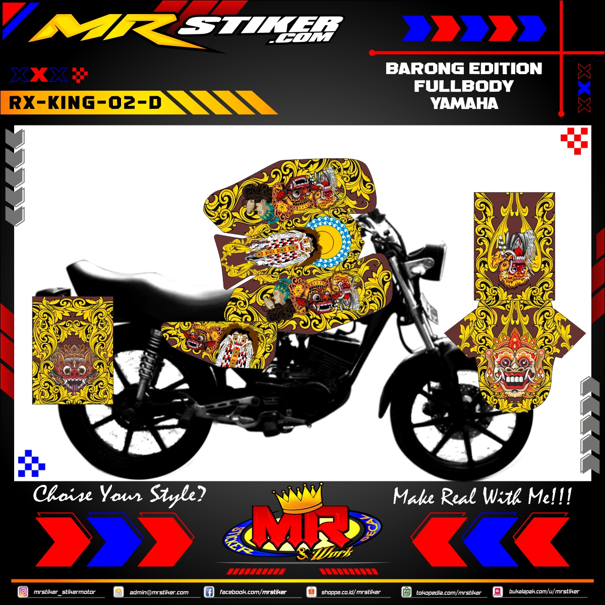 Decal Stiker Motor Yamaha RX KING FullBody Barong Spesial Edition V2 Cokelat