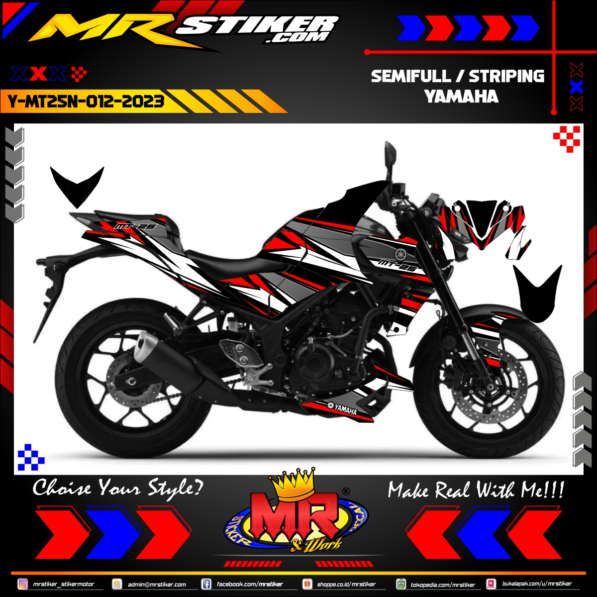 Stiker motor decal Yamaha MT 25 New Red Graphic Grey Race Sport Decal Body Variasi