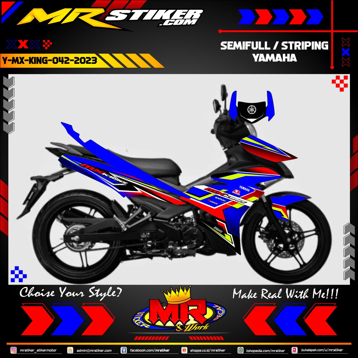 Stiker motor decal Yamaha MX KING Blue Graphic Line Sporty Race Techno Airbrush Decal