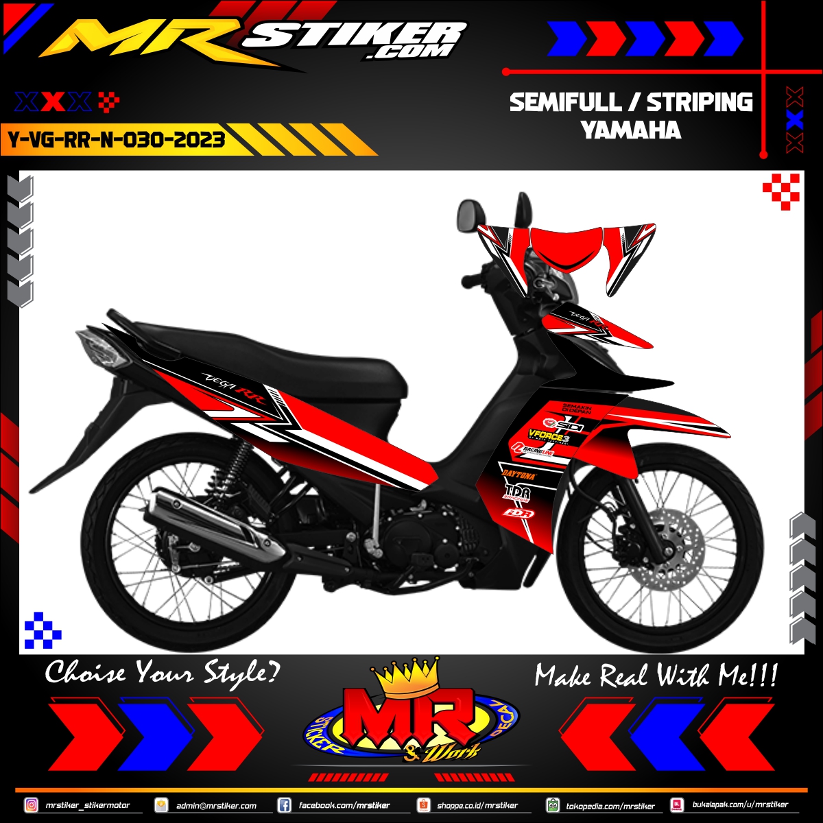Stiker motor decal Yamaha Vega RR Red Livery Race Graphic Race Decal