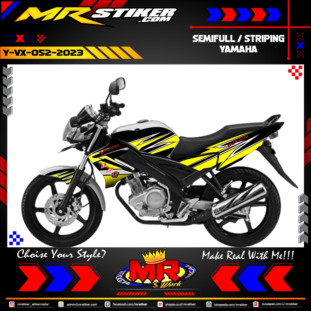 Stiker motor decal Yamaha Vixion Yellow Strip Sharphing Graphic Race Decal