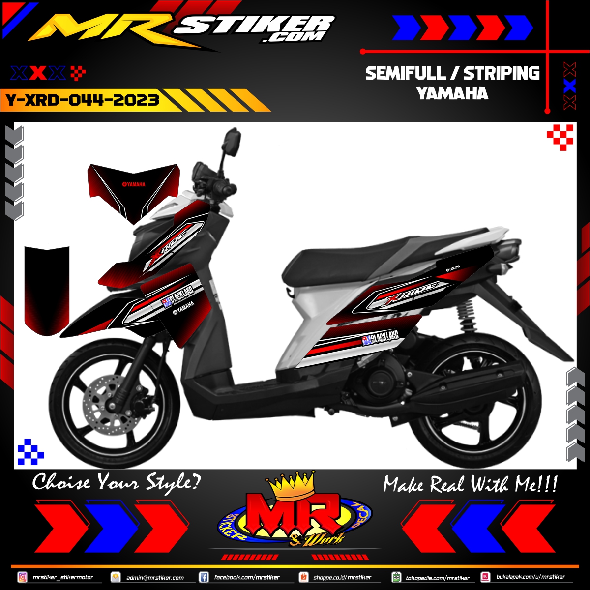 Stiker motor decal Yamaha X-RIDE Black Line Street Graphic Race