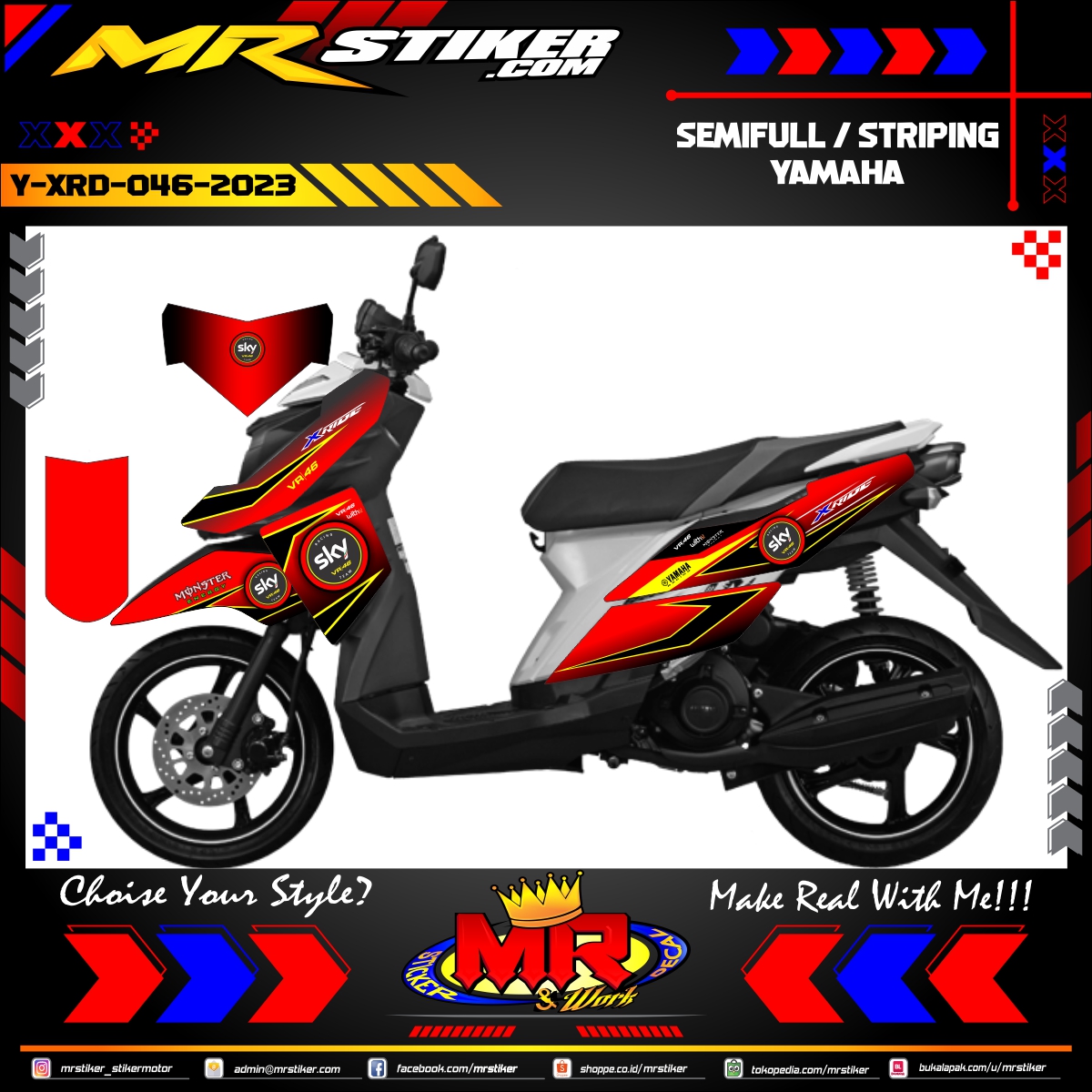 Stiker motor decal Yamaha X-RIDE Red SKY Edition VR 46 Wrapping
