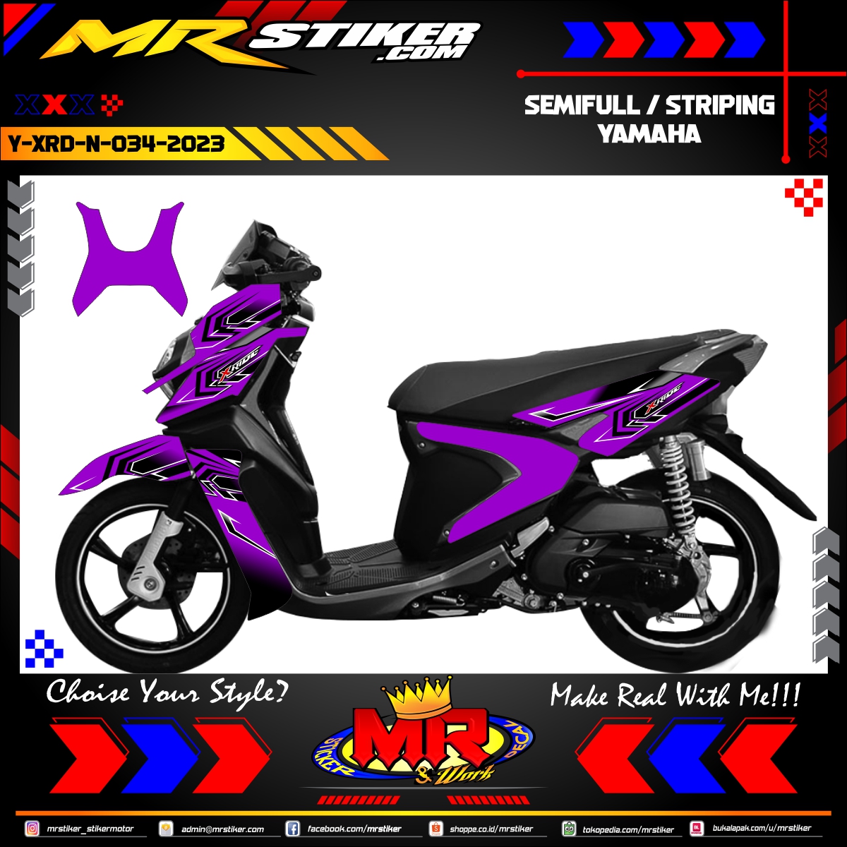 Stiker motor decal Yamaha X-RIDE New Race Purple Line Grafis Sport Graphic