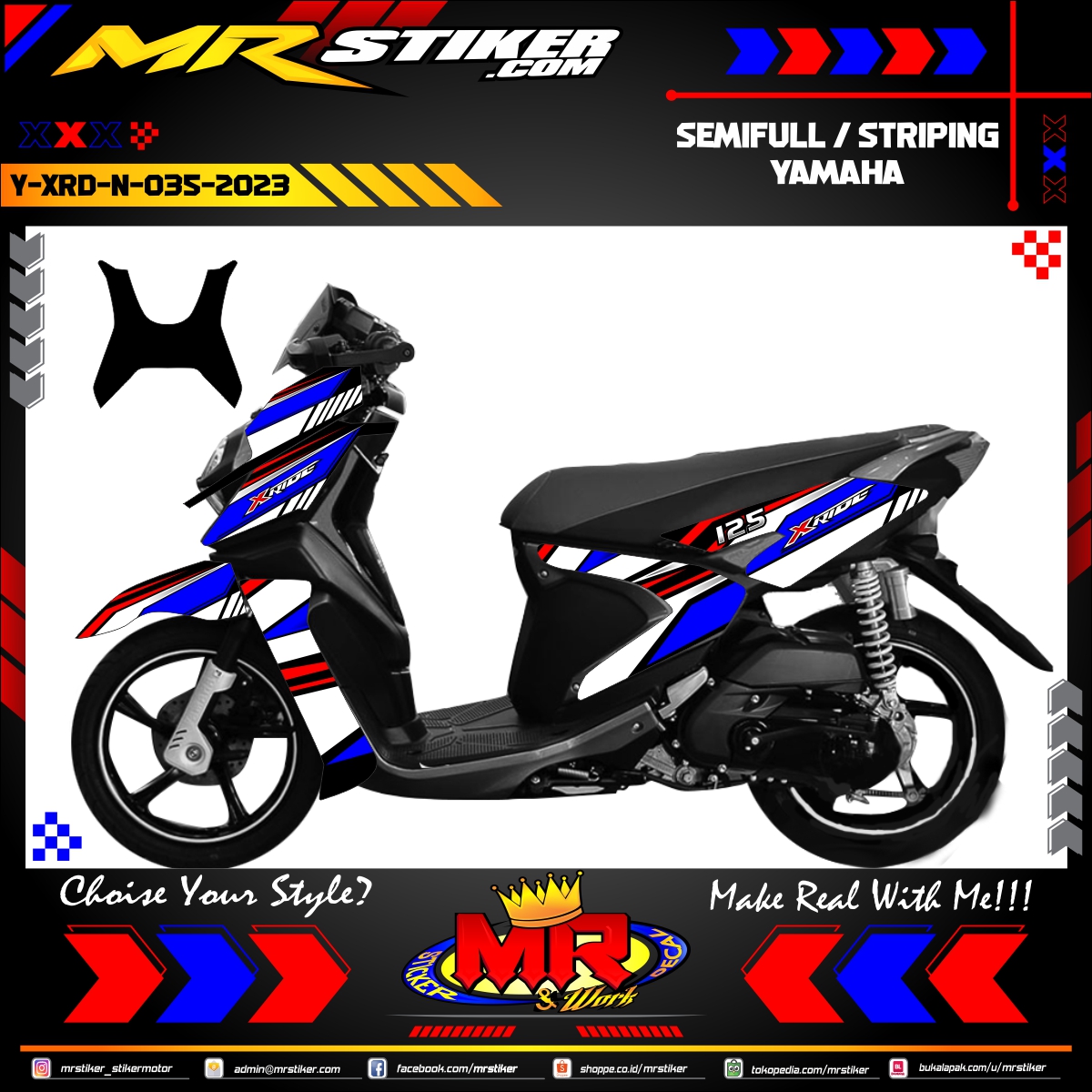 Stiker motor decal Yamaha X-RIDE New White Blue Line Street Racing