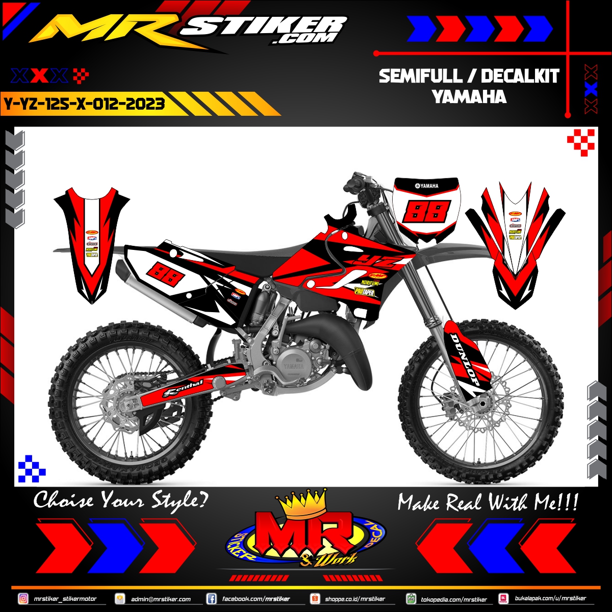 Stiker motor decal Yamaha YZ 125 X Red Graphic Kit Trail Decal